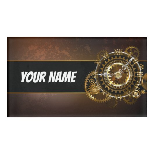 Steampunk-klok met antiek tandwiel naambadge