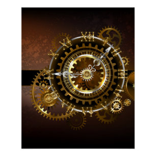 Steampunk-klok met antiek tandwiel perfect poster