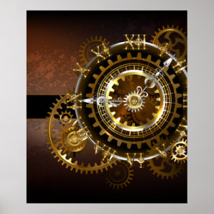 Steampunk-klok met antiek tandwiel poster