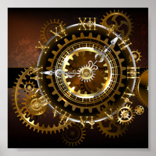 Steampunk-klok met antiek tandwiel poster