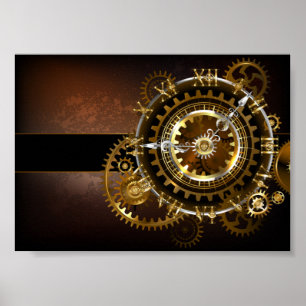 Steampunk-klok met antiek tandwiel poster