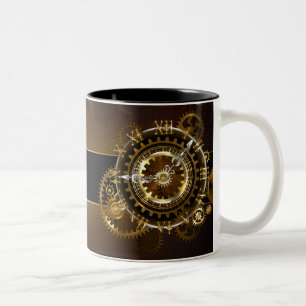 Steampunk-klok met antiek tandwiel tweekleurige koffiemok