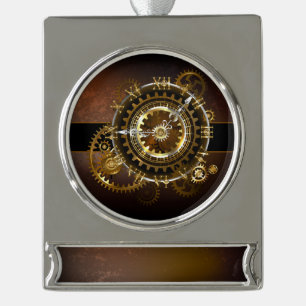 Steampunk-klok met antiek tandwiel verzilverd banner ornament