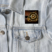Steampunk-klok met antiek tandwiel vierkante button 5,1 cm (In situ)