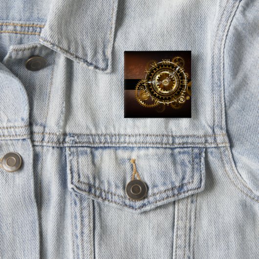 Steampunk-klok met antiek tandwiel vierkante button 5,1 cm (In situ)
