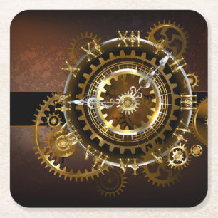 Steampunk-klok met antiek tandwiel vierkante kartonnen onderzetter