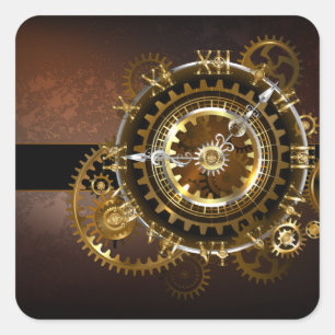 Steampunk-klok met antiek tandwiel vierkante sticker