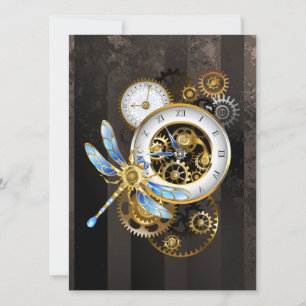 Steampunk-klok met mechanische dragonfly aankondiging