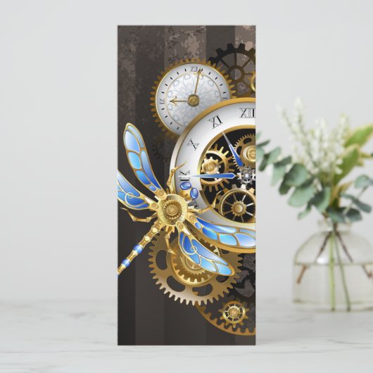 Steampunk-klok met mechanische dragonfly aankondiging (Staand voorkant)