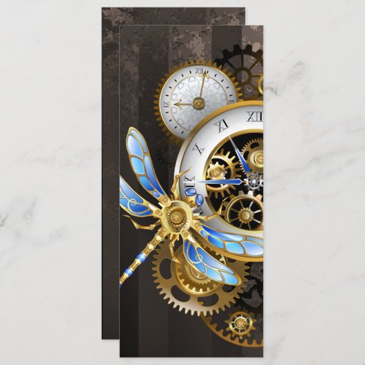 Steampunk-klok met mechanische dragonfly aankondiging (Voorkant / Achterkant)