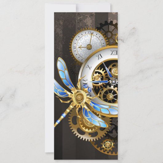 Steampunk-klok met mechanische dragonfly aankondiging (Voorkant)