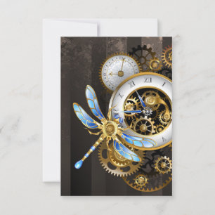 Steampunk-klok met mechanische dragonfly aankondiging