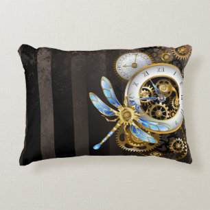 Steampunk-klok met mechanische dragonfly accent kussen