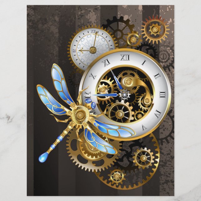 Steampunk-klok met mechanische dragonfly briefhoofd (Voorkant)