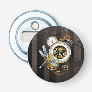 Steampunk-klok met mechanische dragonfly button flesopener