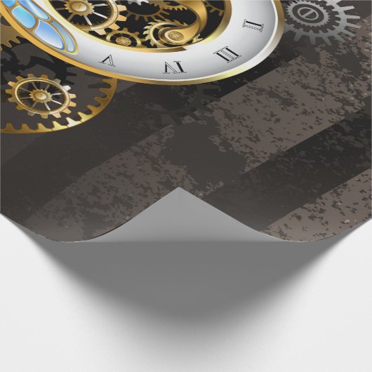 Steampunk-klok met mechanische dragonfly cadeaupapier (Hoek)