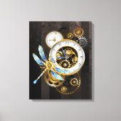 Steampunk-klok met mechanische dragonfly canvas afdruk (Voorkant)