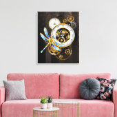 Steampunk-klok met mechanische dragonfly canvas afdruk (Insitu (Woonkamer))