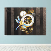 Steampunk-klok met mechanische dragonfly canvas afdruk (Insitu (Houten vloer))