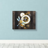 Steampunk-klok met mechanische dragonfly canvas afdruk (Insitu (Houten vloer))