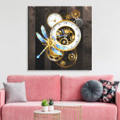 Steampunk-klok met mechanische dragonfly canvas afdruk (Insitu (Woonkamer))