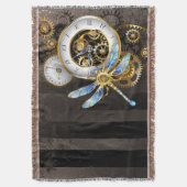 Steampunk-klok met mechanische dragonfly deken (Voorkant Verticaal)