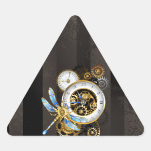 Steampunk-klok met mechanische dragonfly driehoek sticker