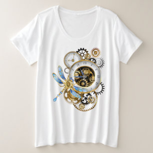 Steampunk-klok met mechanische dragonfly grote maat t-shirt