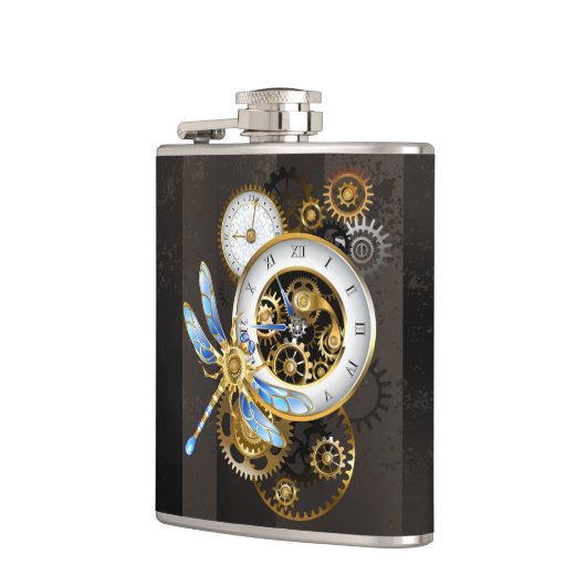 Steampunk-klok met mechanische dragonfly heupfles (Links)