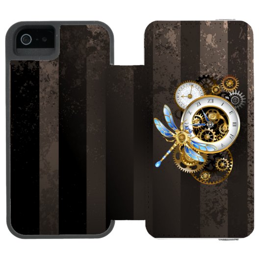 Steampunk-klok met mechanische dragonfly incipio iPhone portemonnee hoesje (Agenda Open)