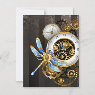 Steampunk-klok met mechanische dragonfly kaart