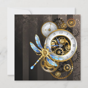 Steampunk-klok met mechanische dragonfly kaart