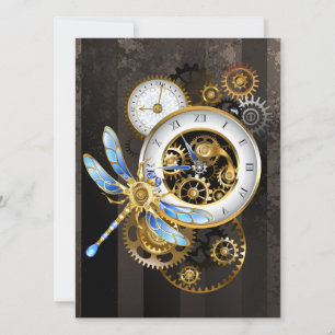 Steampunk-klok met mechanische dragonfly kaart