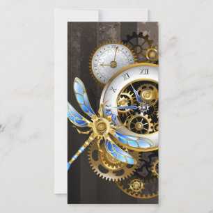 Steampunk-klok met mechanische dragonfly kaart
