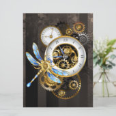 Steampunk-klok met mechanische dragonfly kaart (Staand voorkant)