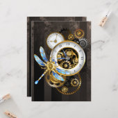 Steampunk-klok met mechanische dragonfly kaart (Voorkant / Achterkant in situ)