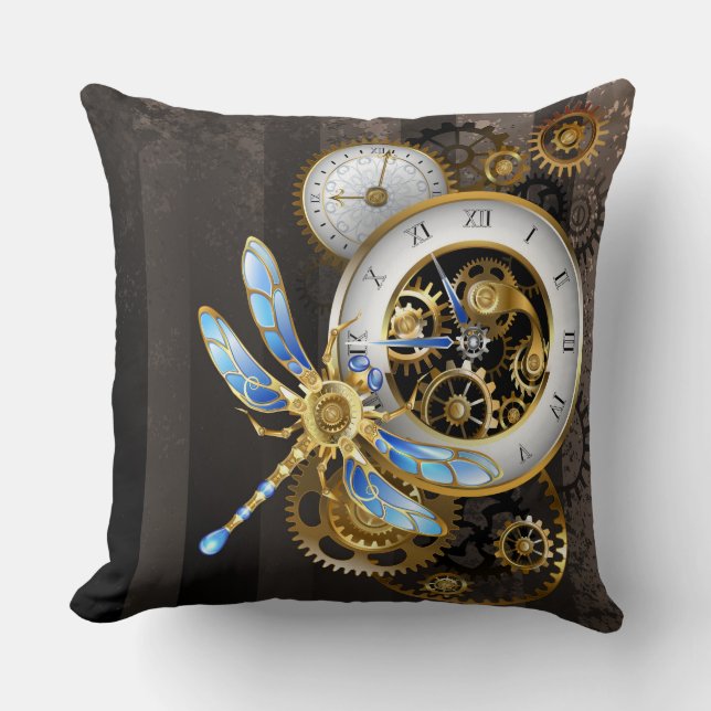 Steampunk-klok met mechanische dragonfly kussen (Voorkant)