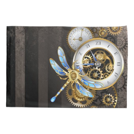 Steampunk-klok met mechanische dragonfly kussensloop (Achterkant)