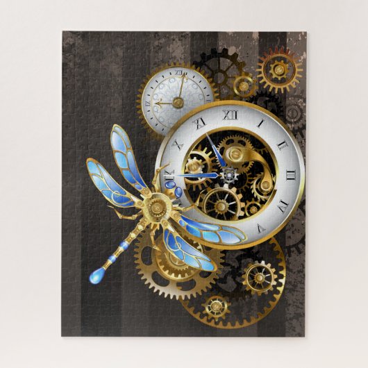 Steampunk-klok met mechanische dragonfly legpuzzel (Verticaal)