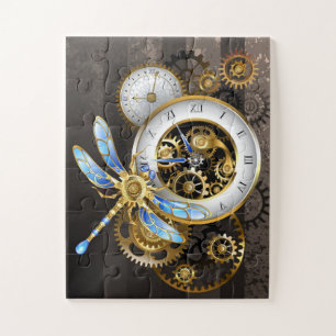 Steampunk-klok met mechanische dragonfly legpuzzel