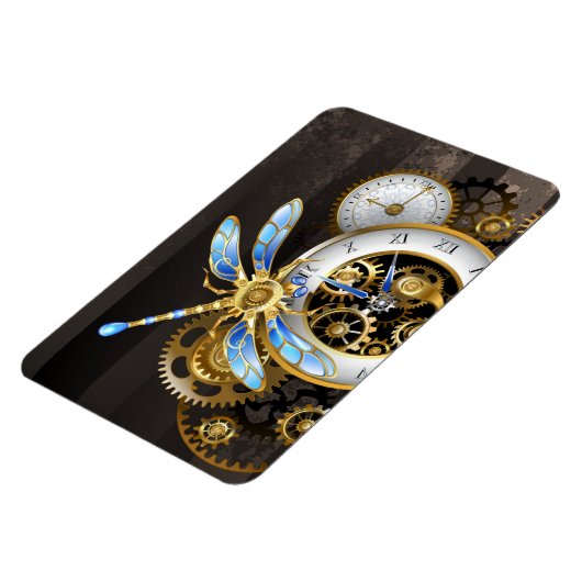 Steampunk-klok met mechanische dragonfly magneet (Linkerzijde)