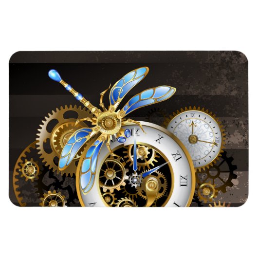 Steampunk-klok met mechanische dragonfly magneet (Horizontaal)