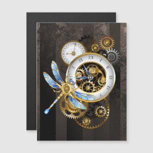 Steampunk-klok met mechanische dragonfly magnetische uitnodiging