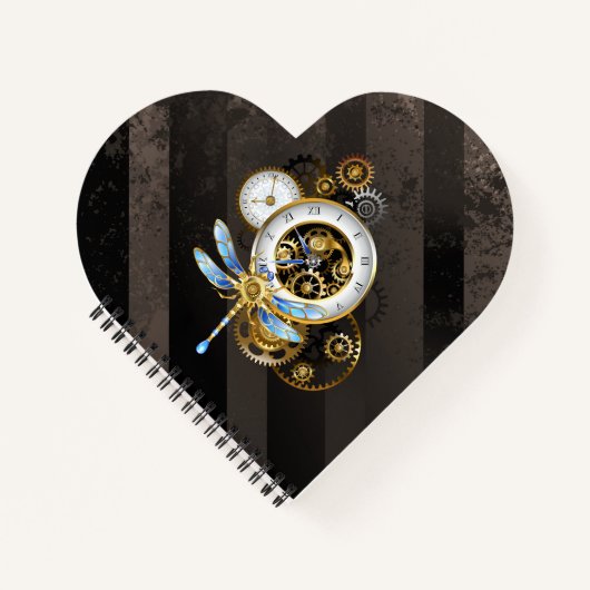 Steampunk-klok met mechanische dragonfly notitieboek (Voorkant)