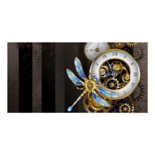 Steampunk-klok met mechanische dragonfly perfect poster