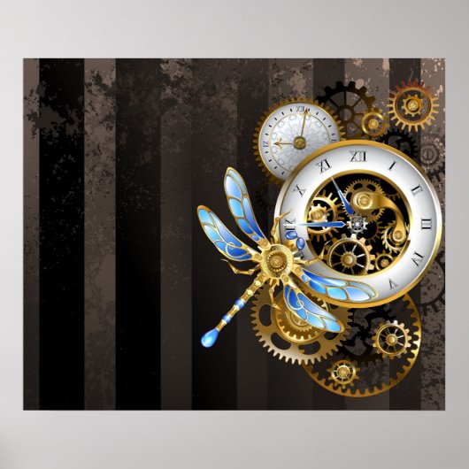 Steampunk-klok met mechanische dragonfly poster (Voorkant)