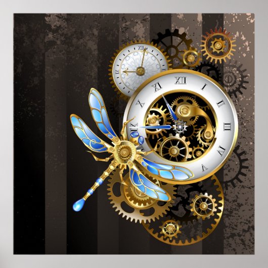 Steampunk-klok met mechanische dragonfly poster (Voorkant)