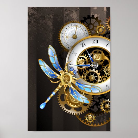 Steampunk-klok met mechanische dragonfly poster (Voorkant)