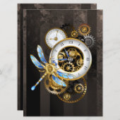 Steampunk-klok met mechanische dragonfly programma (Voorkant / Achterkant)