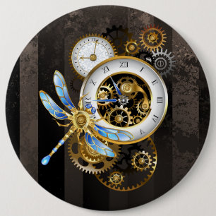 Steampunk-klok met mechanische dragonfly ronde button 6,0 cm